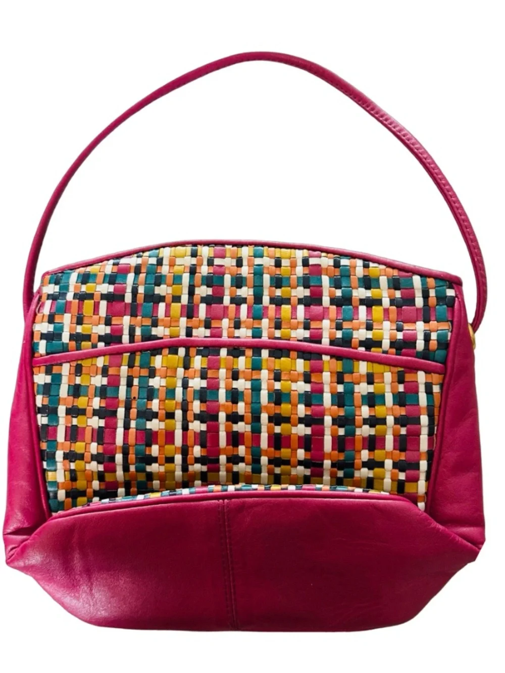 GANSON San Francisco Vintage Woven Leather Handbag 8”x 7.5”x 3” Multicolor Pink